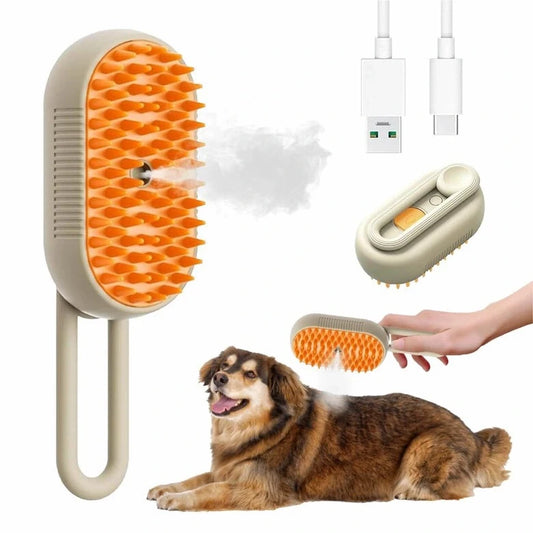 Cepillo de vapor cepillando a un perro, con cable de carga USB-C