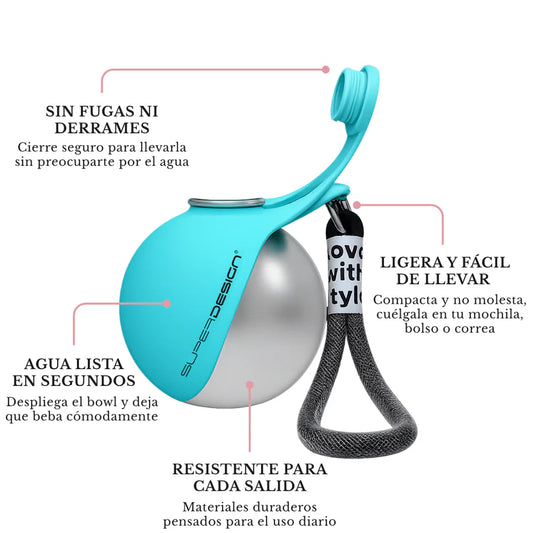 Partes de la botella AquaBall: cuenco de silicona, botón y asa