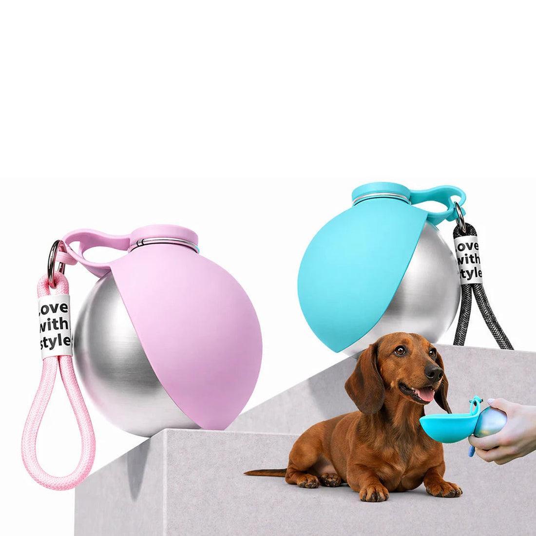 Botella bebedero portátil para perros AquaBall · Acero inoxidable, 285 ml