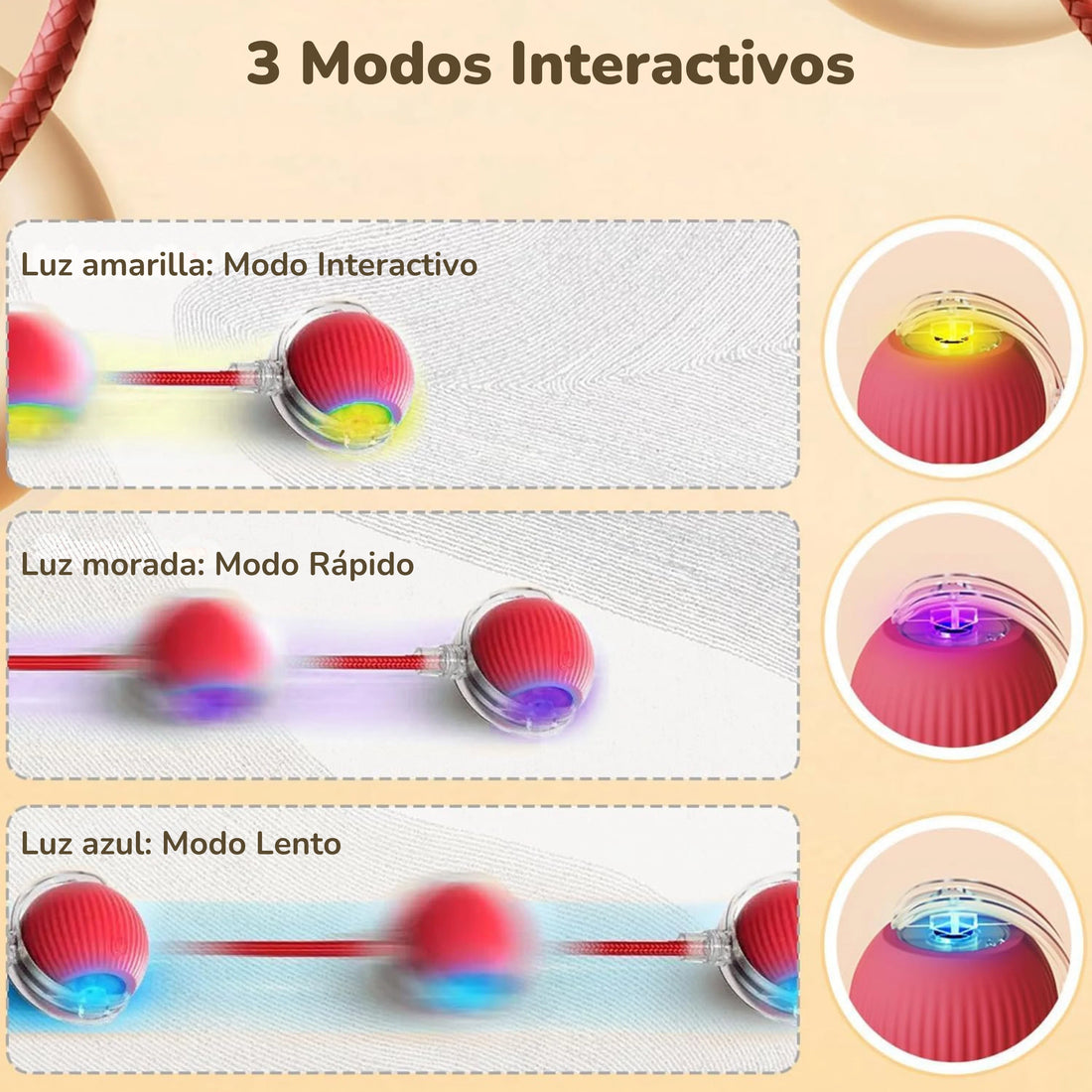 Pelota interactiva para gatos y perros · Se mueve sola, recargable USB-C