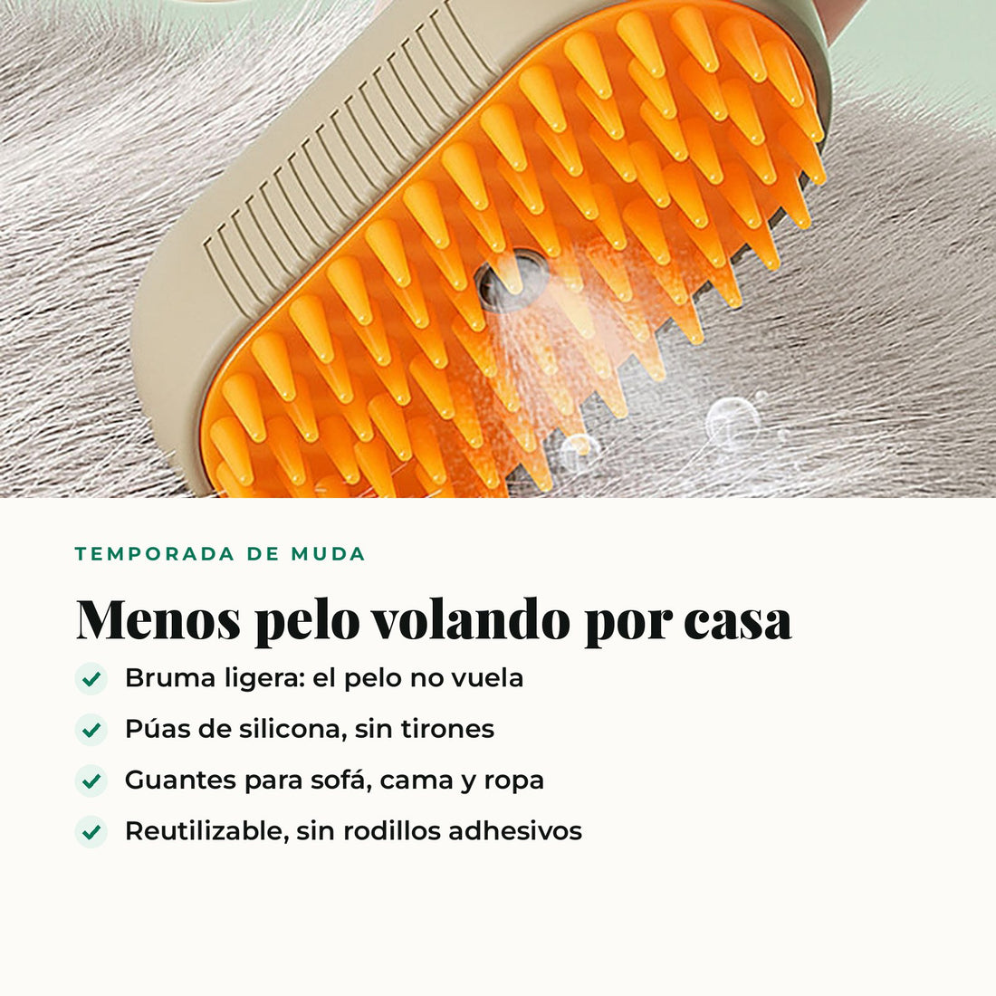 Kit Muda Gato · Cepillo de Vapor + 2 Guantes Quitapelos